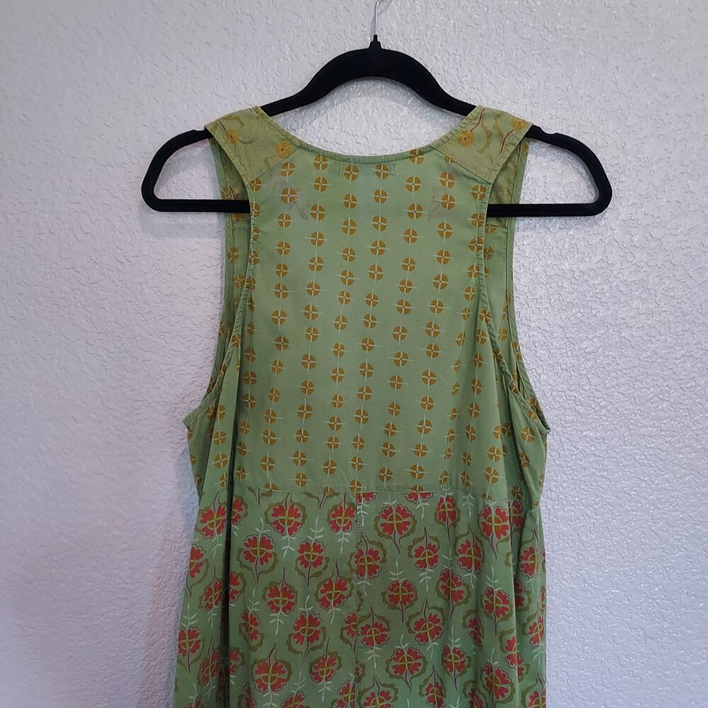 Gudrun Sjoden Moss Green Orange Floral Boho Sleeveless Scoop Neck Dress Size M - Picture 8 of 9